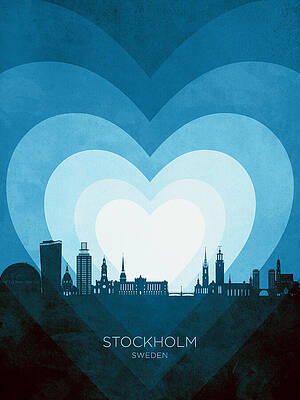 Wall Art - Digital Art - Stockholm Sweden Skyline Hearts Blue #44b by Michael Tompsett