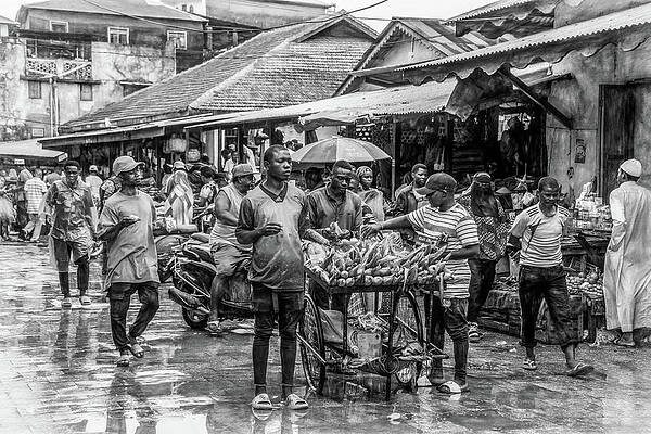 Wall Art - Photograph - Stone Town Market, Black and White by Marcy Wielfaert
