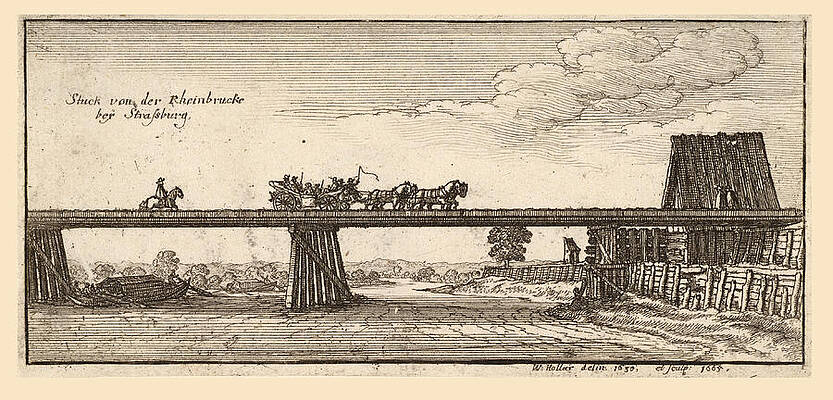 Strasbourg, The Kehl Bridge Print by Wenceslaus Hollar