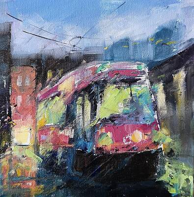 Wall Art - Painting - Streetcar 7pm by Sheila Romard