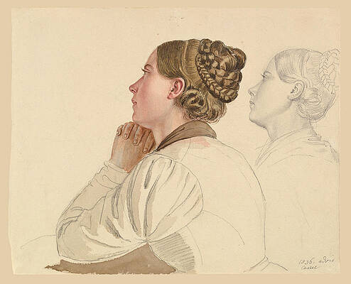 Studies Of A Woman Praying Print by Ludwig Emil Grimm