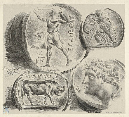 Studies of Four Greek Coins Print by Eugene Delacroix