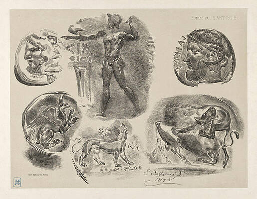 Studies of Six Greek Coins Print by Eugene Delacroix