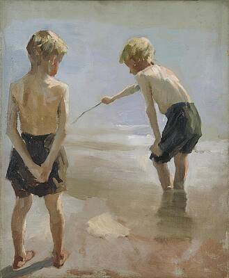 Wall Art - Drawing - Study for the Boys Playing on the Shore  art by Albert Edelfelt Finnish