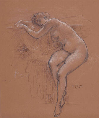 Study of a seated nude for When the World was Young Print by Edward John Poynter