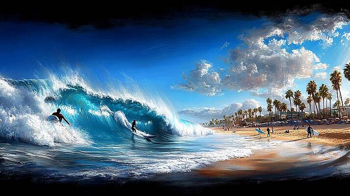 Wall Art - Digital Art - Stunning Impressionist Painting of California's Surfing Haven by Ella Winters
