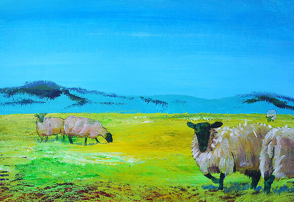 Suffolk Sheep under blue sky painting by Mike Jory Suffolk Sheep under blue sky painting by Mike Jory