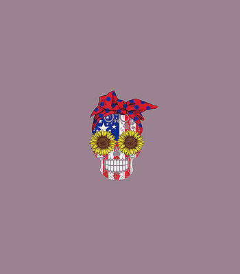Sugar Skull American Flag Sunflower Floral Flowers Cute Independence Day by River2Gaja