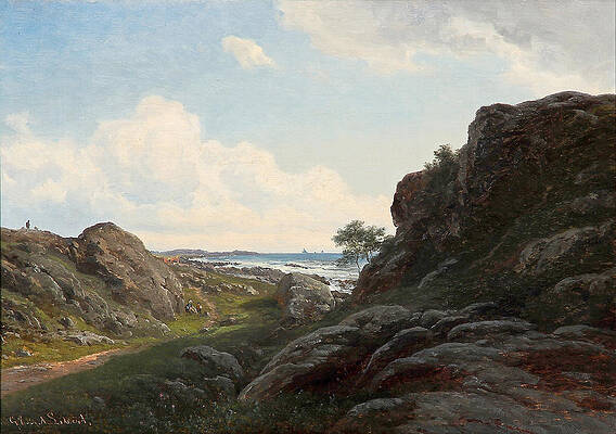 Summer Day With Rocks Near The Sea Print by Georg Emil Libert