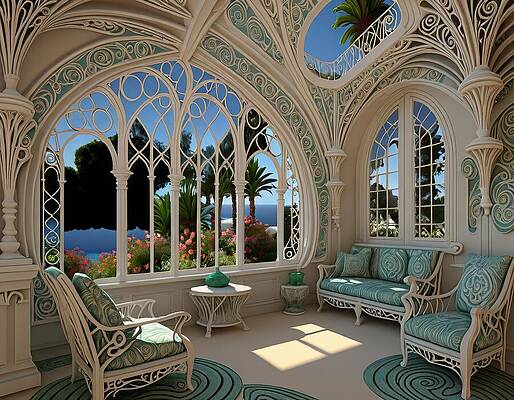 Wall Art - Digital Art - Sun Porch, House by The Sea by Eris And AI