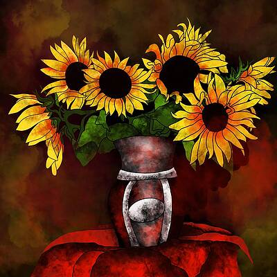 Sunflowers in a vase on dark background by Patricia Piotrak Sunflowers in a vase on dark background by Patricia Piotrak