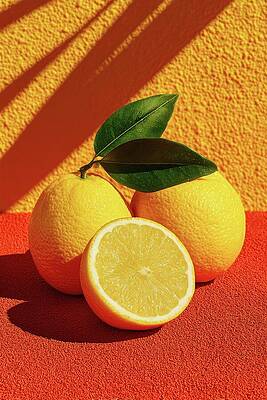 Wall Art - Digital Art - Sunny Citrus Delight - Vibrant Lemon Still Life with Summer Vibes by Matthias Hauser