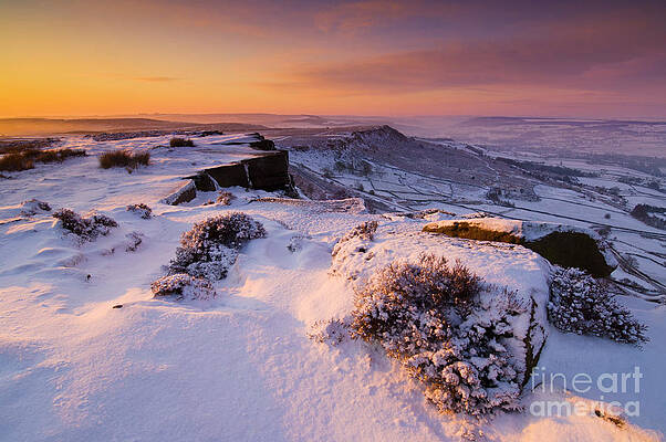Wall Art - Photograph - Sunrise at Froggatt edge, Derbyshire Peak District, England by Neale And Judith Clark