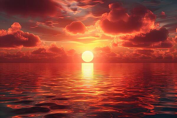 Wall Art - Digital Art - Sunset reflecting over ocean with clouds by Svilenka Dankova