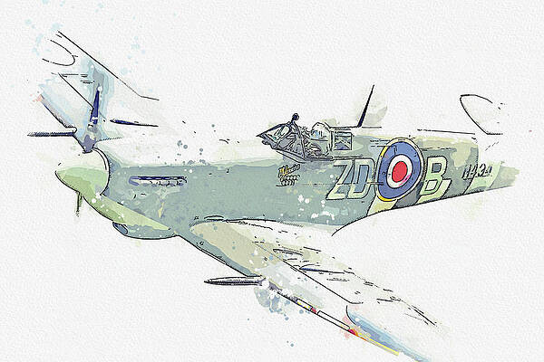 Supermarine Spitfire Mk IXB G-ASJV MH Vintage Aircraft - Classic War Birds - Planes watercolor by Ah by Celestial Images Supermarine Spitfire Mk IXB G-ASJV MH Vintage Aircraft - Classic War Birds - Planes watercolor by Ah by Celestial Images