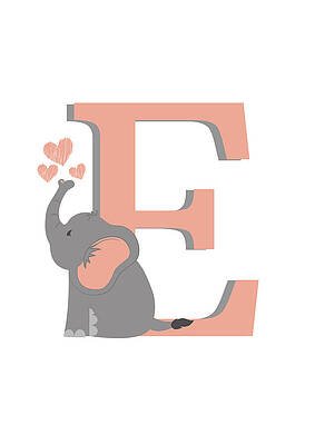  Digital Art - Sweet Elephant Name Initial - E by From Crayons To Chaos