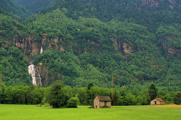 Swiss Countryside with Waterfall by Matthew DeGrushe Swiss Countryside with Waterfall by Matthew DeGrushe