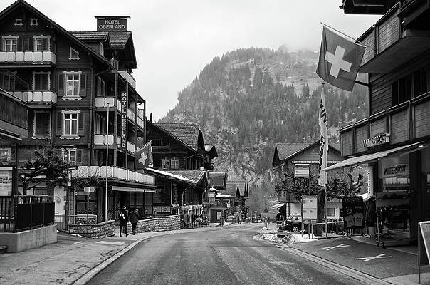 Swiss Flags Hotel Oberland Lauterbrunnen Switzerland Jungfrau Black and White by Shawn O'Brien Swiss Flags Hotel Oberland Lauterbrunnen Switzerland Jungfrau Black and White by Shawn O'Brien