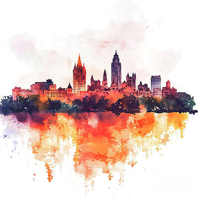 Wall Art - Painting - Syracuse New York Skyline Watercolor Skyline of a Modern City by Clark Leffler