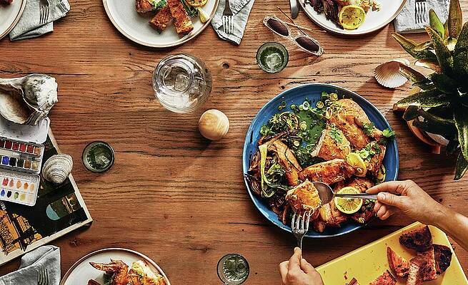 Wall Art - Photograph - Table Set with Roasted Chicken by Alex Lau