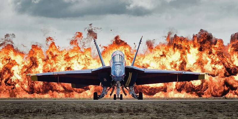 Jet Fighter with Explosive Backdrop Wall Art