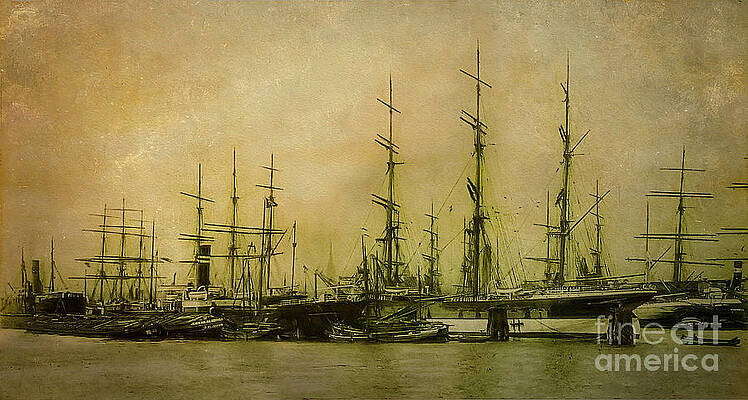 Tall Mast Sailing Ships in harbor by Robert Gardner Tall Mast Sailing Ships in harbor by Robert Gardner
