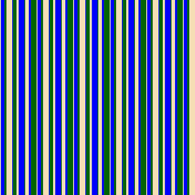 [ Thumbnail: Tan, Blue, and Dark Green Colored Lines/Stripes Pattern Art Print ]