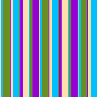[ Thumbnail: Tan, Deep Sky Blue, Green, and Dark Violet Colored Pattern of Stripes Art Print ]