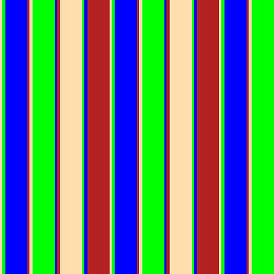 [ Thumbnail: Tan, Lime, Blue, and Red Colored Stripes Pattern Metal Print ]