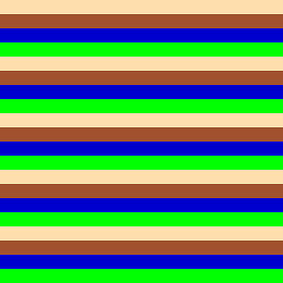 [ Thumbnail: Tan, Sienna, Blue, and Lime Colored Lined/Striped Pattern Art Print ]