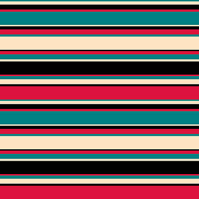 [ Thumbnail: Teal, Bisque, Black, and Crimson Colored Lined/Striped Pattern Art Print ]