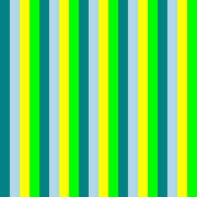 [ Thumbnail: Teal, Light Blue, Yellow, and Lime Colored Stripes Pattern Art Print ]