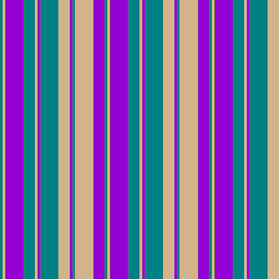 [ Thumbnail: Teal, Tan, and Dark Violet Colored Striped/Lined Pattern Wood Print ]