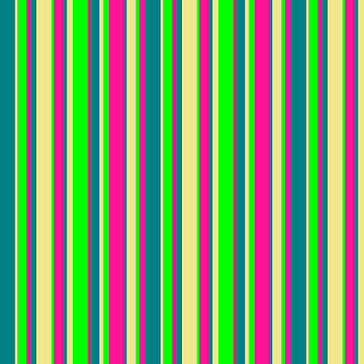 [ Thumbnail: Teal, Tan, Lime, and Deep Pink Colored Stripes Pattern Duvet Cover ]