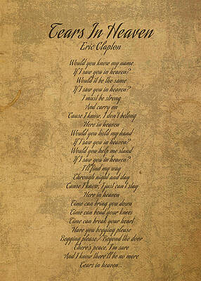 Eric Clapton Tears In Heaven Song Lyric Vintage Quote Print - Red Heart  Print