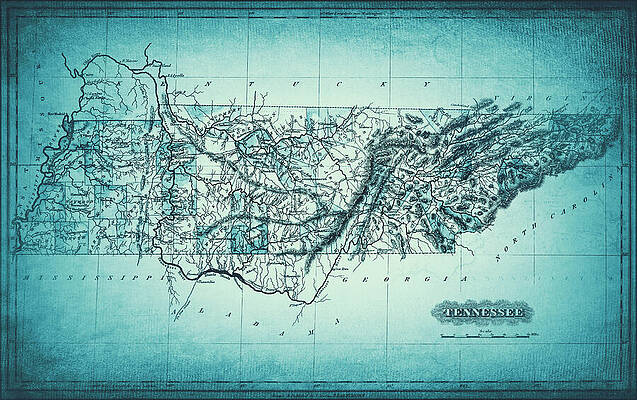Wall Art - Drawing - Tennessee Vintage Map 1826 Cool Blue  by Carol Japp