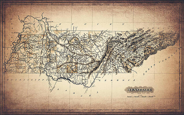 Wall Art - Drawing - Tennessee Vintage Map 1826 Sepia  by Carol Japp