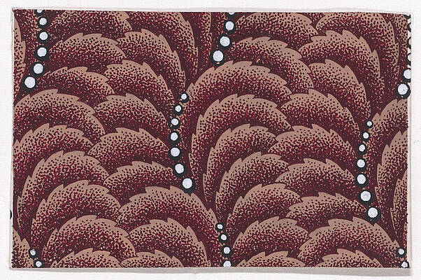 Wall Art - Painting - Textile Design with Undulating Vertical Rows of Overlapping Scales and Curved Strips of Pearls  by Artistic Panda