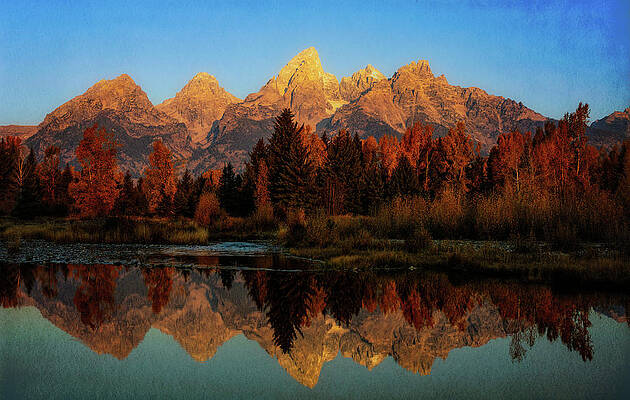 Wall Art - Photograph - Textured Teton Reflection In Autumn by Dan Sproul