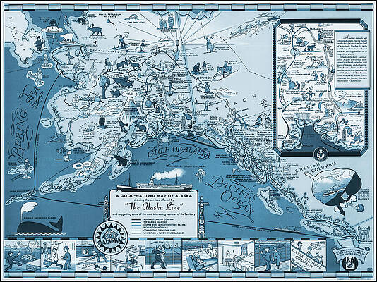 Wall Art - Drawing - The Alaska Line Vintage Pictorial Map 1934 Blue  by Carol Japp