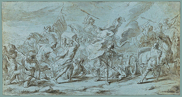 The Battle Of Diomedes And Aeneas Print by Jan van Orley
