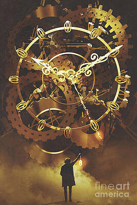 Wall Art - Painting - The Big Golden Clockwork by Tithi Luadthong
