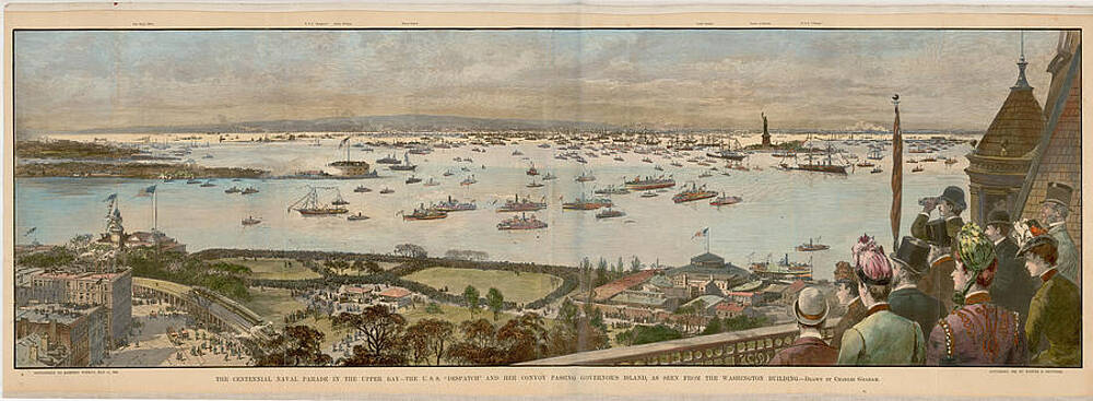 Wall Art - Painting - The Centennial Naval Parade In The Upper Bay    The U S S   Despatch  and Her Convoy Passing Governor s Island  AS Seen From The Washington Building    Drawn by Charles Graham  New York       by Harper   Brothers