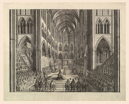 The Coronation of King Charles the II in Westminster Abbey, April 23, 1661 Print by Wenceslaus Hollar