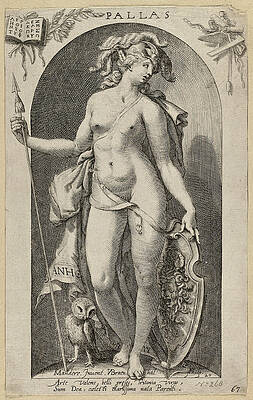 The goddess Pallas Minerva Print by Nicolaes Braeu