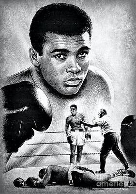 Boxing Drawing - The Greatest bw version by Andrew Read
