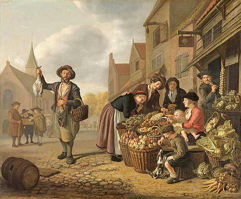 The greengrocer at the sign of De Buyscool Print by Jan Victors