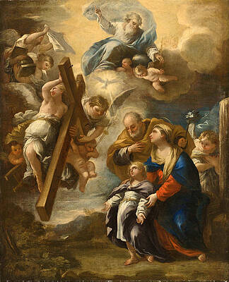 The infant Christ contemplating the instruments of the Passion Print by Luca Giordano