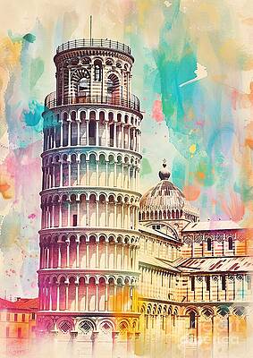 Wall Art - Painting - The Leaning Tower of Pisa Italy Pisa Tower Watercolor Art by Clark Leffler
