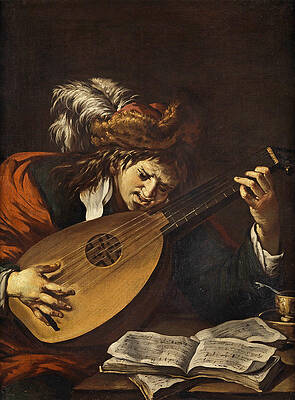 The Lutenist Print by Attributed to Claude Vignon